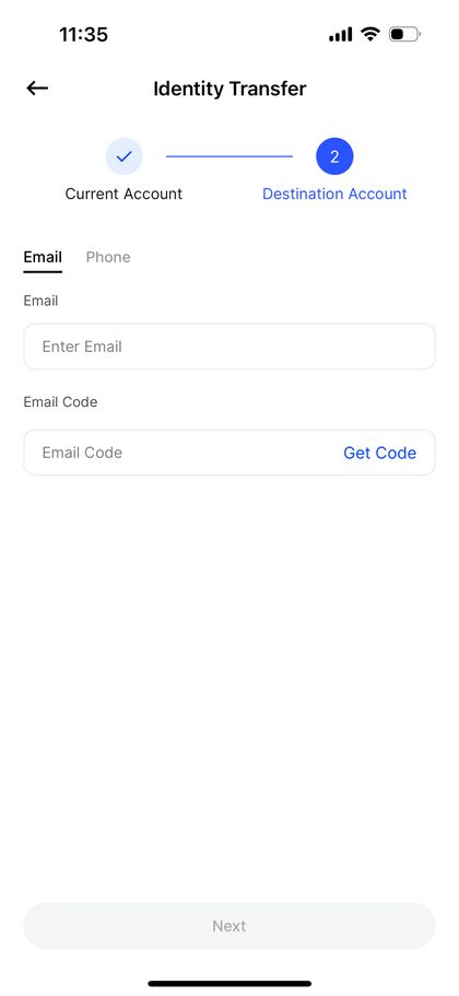 Verifying the receiving account for identity transfer in the BingX app